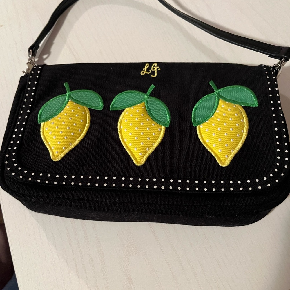Lulu Guinness Black and Yellow Citrus Shoulder Bag